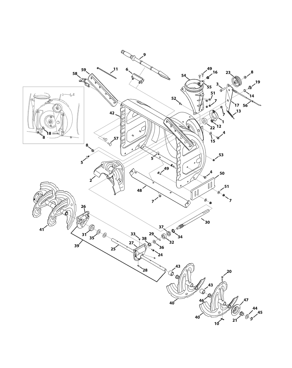 Auger And Housing Diagram and Parts List for 2X524WE (31AM63SR710-31AM63SR713-31AM63SR756)(2015) Cub Cadet Snow Blower